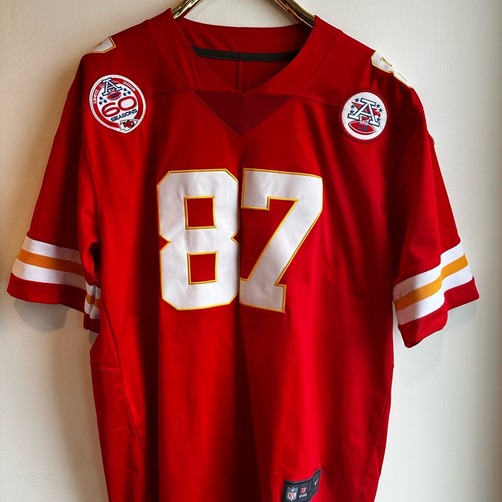 Nike Men's Red Jersey with White and Gold Details Travis Kelce #87